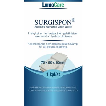 Lumocare Surgispon imukykyinen hemostaattinen gelatiinisieni 70x50x10mm 1 kpl