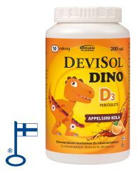 DEVISOL DINO APPELSIINI-KOLA 10 MIKROG PURUTABL 200 KPL